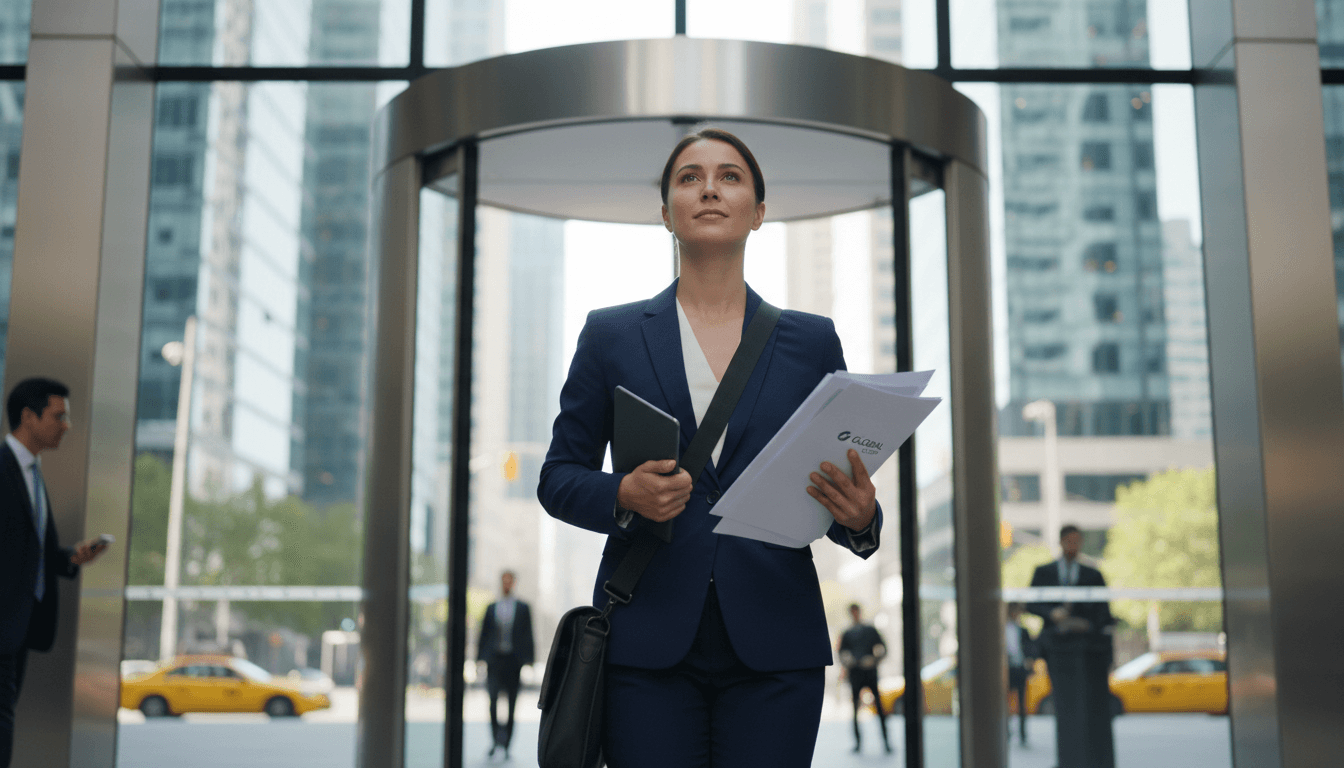 Courier delivering secure documents to professional office
