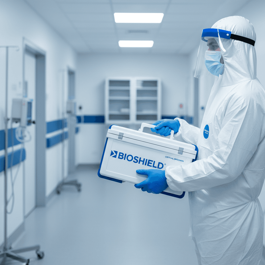 Courier transporting temperature-controlled medical container
