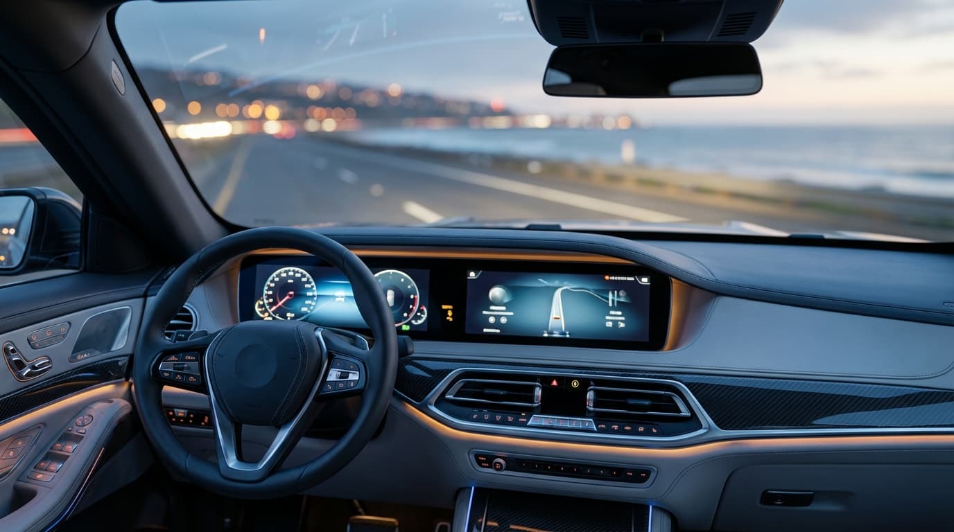 Modern delivery van with GPS navigation system