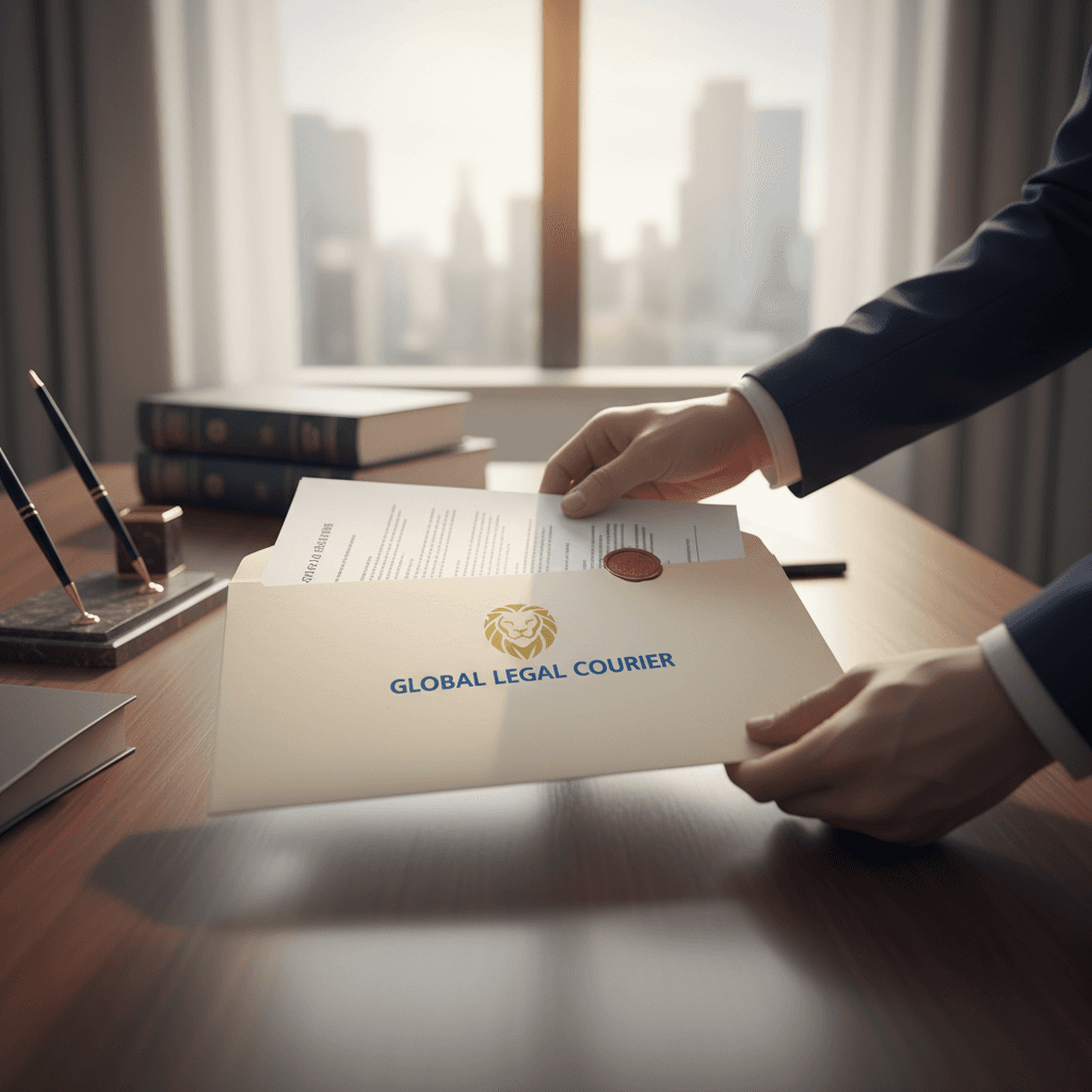 Hands securing sealed legal document envelope